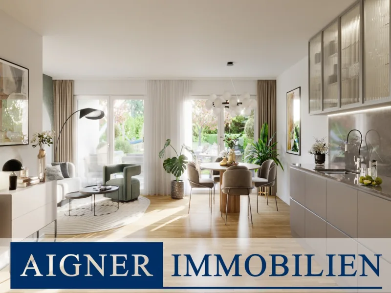 Wohnzimmer - Wohnung kaufen in München - AIGNER - Energieeffizienz trifft auf Moderne: Erdgeschoss-Neubauwohnung im Herzen Obersendlings