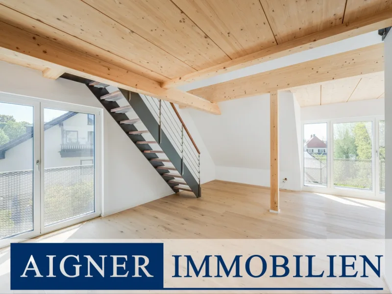 Wohnbereich - Wohnung kaufen in München - AIGNER - Sonnige 2,5 Zimmer Dachgeschoss-Maisonette Neubauwohnung in Untermenzing