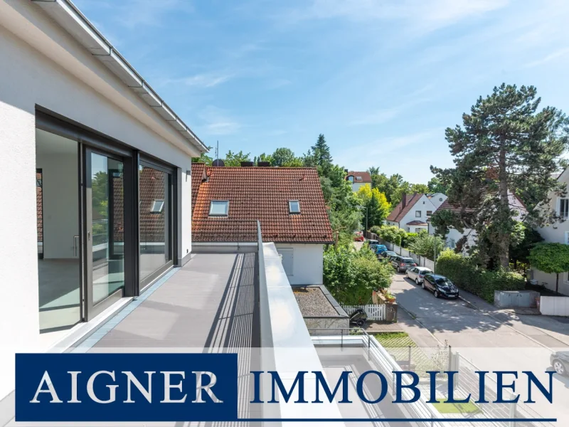 Terrasse - Wohnung kaufen in München - AIGNER - Penthouse in Architektenhaus: Erstbezug mit Grünblick und Traum-Terrasse