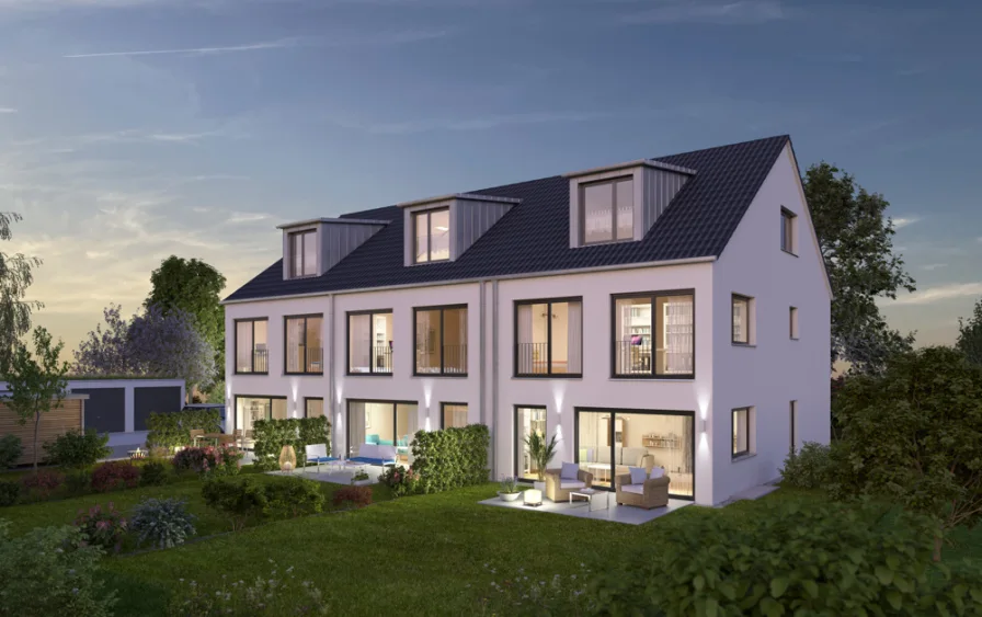 Hausansicht Visualisierun Nacht - Haus kaufen in Olching - Urban Green Living - Neubauprojekt mit 3 Reihenhäusern in begehrter Lage - Reiheneckhaus (Haus Nr.3/NE 4)