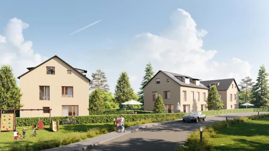 Außenansicht Starnberg - Haus kaufen in Starnberg - * der Zeit VORAUS - NACHHALTIGES Investment in STARNBERG - 4 DHH in ökologischem MASSIV LEHMSTEINBAU *