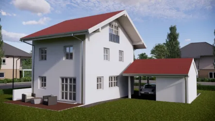 Östliche Hausansicht - Haus kaufen in Brannenburg - Stilvoll - Elegant - Ruhige WohnlageNeubau - Doppelhaushäfte in Brannenburg