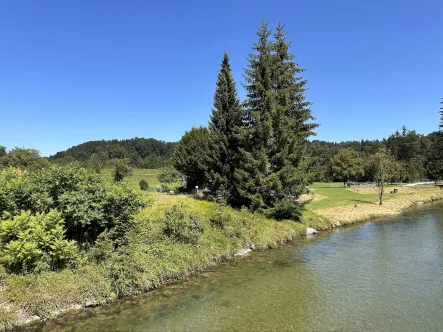 Blick zum Grundstücksteil der an die Leitzach direkt angrenzt - Grundstück kaufen in Miesbach - Für Liebhaber, die ein großzügiges und ländlich gelegenes Baugrundstück an der Leitzach suchen