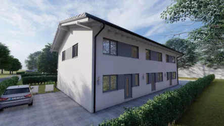 Ansicht Straßenseite - Haus kaufen in Rosenheim - Neubau - Hochwertiges Reiheneckhaus in attraktiver Rosenheimer Lage!