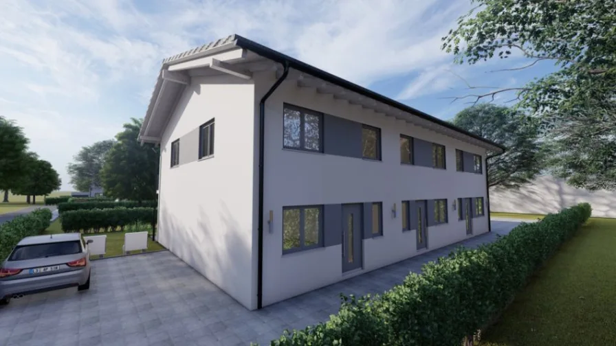 Ansicht Straßenseite - Haus kaufen in Rosenheim - Neubau - Hochwertiges Reiheneckhaus in attraktiver Rosenheimer Lage!