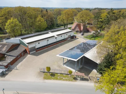 DJI_0534-Edit-2 - Halle/Lager/Produktion mieten in Emstek / Halen - Große Gewerbehalle zu verpachten, Lagerhalle, Werkstatt und überdachte Lagermöglichkeiten! - auch teilbar!