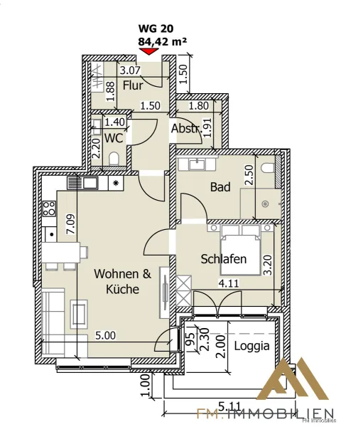 Grundriss - Wohnung mieten in Cappeln (Oldenburg) - Penthousewohnung - zentrale Lage von Cappeln ! 2-Zimmer (Nr. 20)