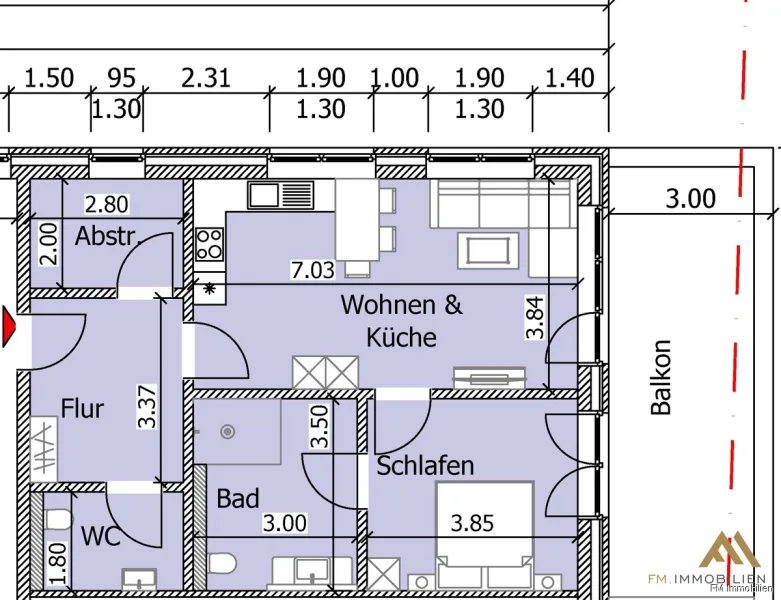 Grundriss - Wohnung mieten in Cappeln (Oldenburg) - Traumhafte 2- Zimmer Wohnung in zentraler Lage von Cappeln! (Nr. 5)