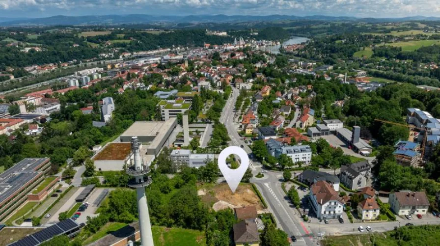 Luftbild Baugrundstück Neuburger Straße 98 - Wohnung kaufen in Passau - Neubau-Projekt in Bestlage von Passau