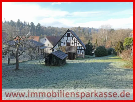 Grundstück von oben - Grundstück kaufen in Tiefenbronn - Großzügiger Bauplatz mit Scheune!