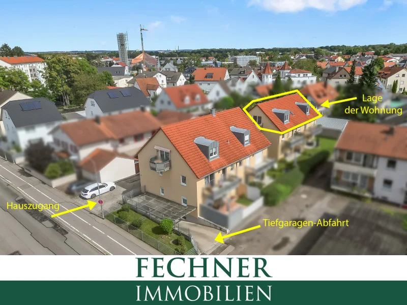 Luftaufnahme - Wohnung kaufen in Ingolstadt - Dachgeschosswohnung in zentrumsnaher Lage des Ingolstädter Südosten inkl. TG-Stellplatz und EBK!