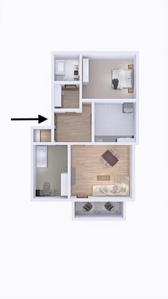 3D Grundriss - Wohnung kaufen in Würzburg - Kapitalanlage: 3-Zi-ETW mit Balkon & Garage in Heidingsfeld (Whg. 36)