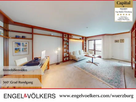 Wohnzimmer mit Zugang zum Balkon - Wohnung kaufen in Würzburg - Geräumige 2,5-Zimmerwohnung mit Ausblick aufs Käppele