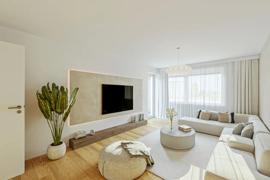 Visualisierung Wohnzimmer - Wohnung kaufen in München - Renovierungsbed. 3-Zi.-Whg. mit unverbautem Weitblick und praktischem Grundriss in der Blumenau