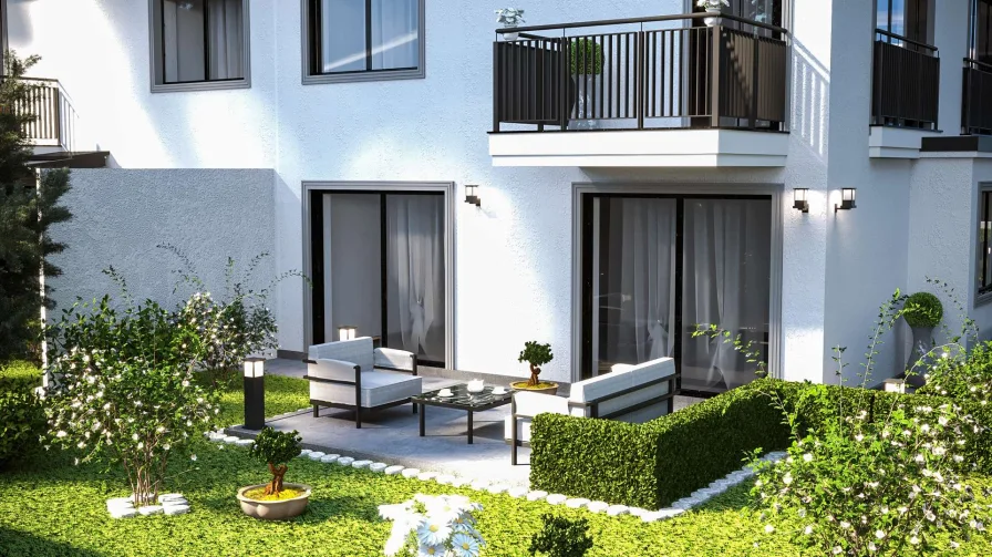 Terrasse mit Privatgarten - Haus kaufen in München - Raum für fünf – Ihr neues, familienfreundliches Quattrohaus