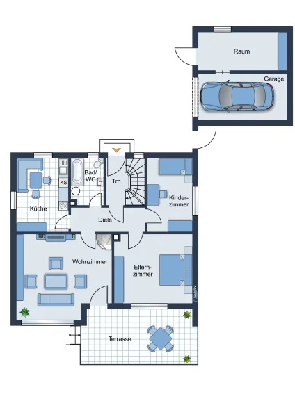 Ergeschoss mit Garagen schematisch