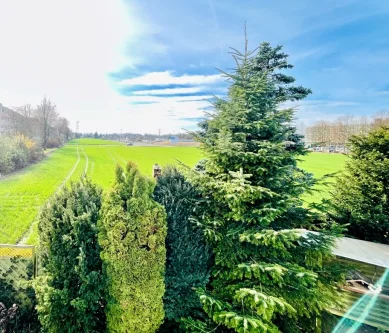 Ausblick vom Wintergarten mit Terrasse zur Westseite - Haus kaufen in Augsburg / Kriegshaber - **Haus der besonderen Art! 2 Wohneinheiten plus Einliegerwohnung zentrumsnah gelegen**