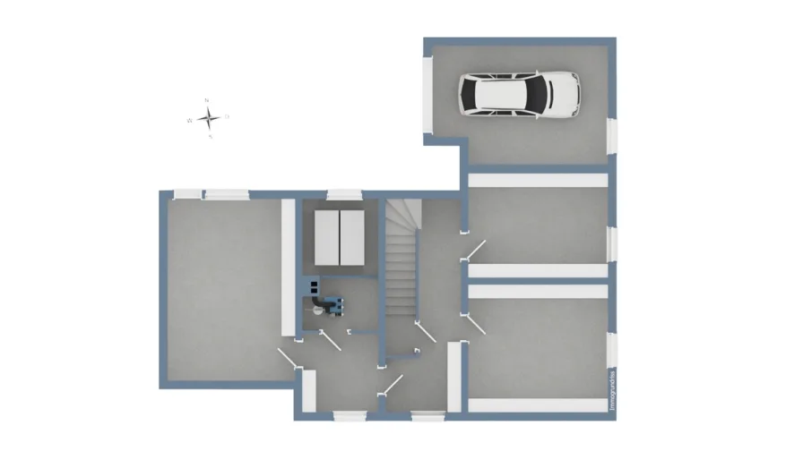 Grundriss Erdgeschoss - ebenerdiger Eingang Büro/Keller