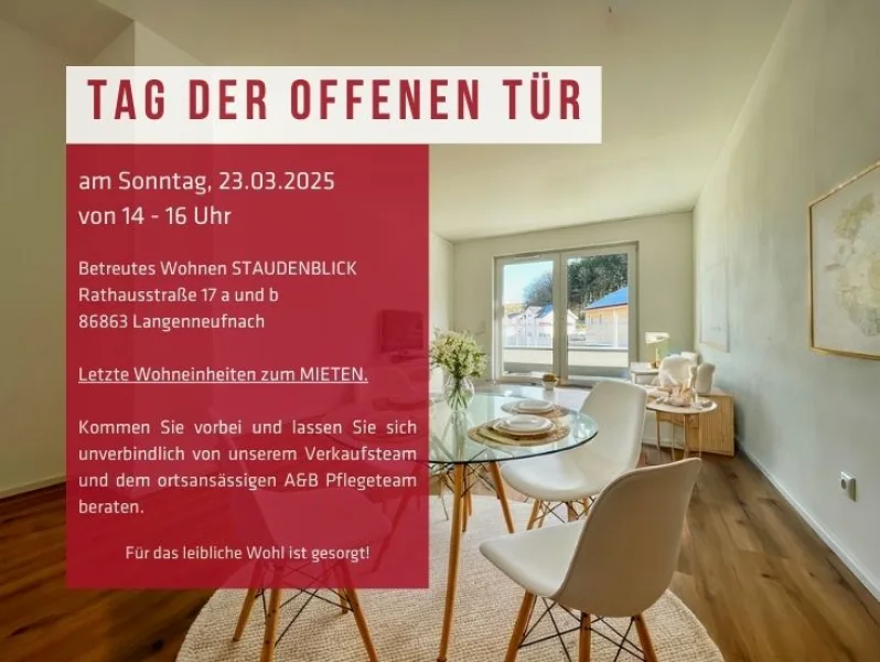 Tag der offenen Tür - Wohnung mieten in Langenneufnach - BETREUTES WOHNEN NEUBAU - 2-ZKB Wohnung mit Blick ins Grüne in Langenneufnach zu mieten