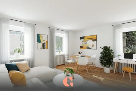 Visualisiertes Wohnzimmer - Wohnung kaufen in München/Nymphenburg - Premiumlage am Nymphenburger Kanal - Erbpacht