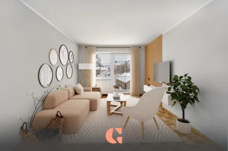 Visualisierung Wohnzimmer - Wohnung kaufen in München - Lichterfüllt + ideal geschnitten - Wohnung mit Balkon im Glockenbachviertel