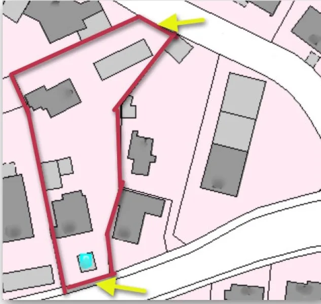 Lageplan-Areal-markiert-2Straßen - Grundstück kaufen in Neusäß - Viel Grundstück 1.279 m², individuell bebaubar/teilbar mit EFH's, DHH's od. MFH/Terrassenhaus)