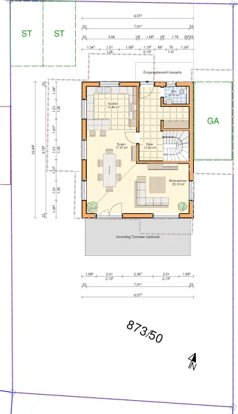 Grundstücksplan mit Neubau