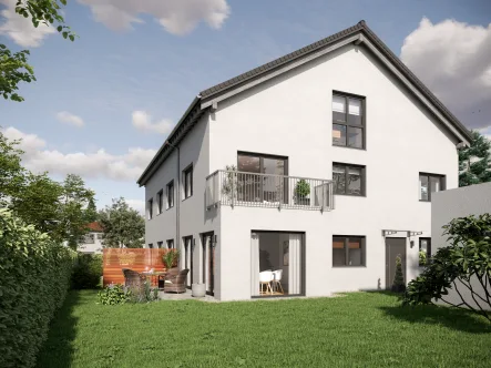 Außenansicht Visualisierung des Neubauprojekts - Haus kaufen in Unterhaching - Großzügige DHH - Moderner Neubau in begehrter Lage Unterhachings