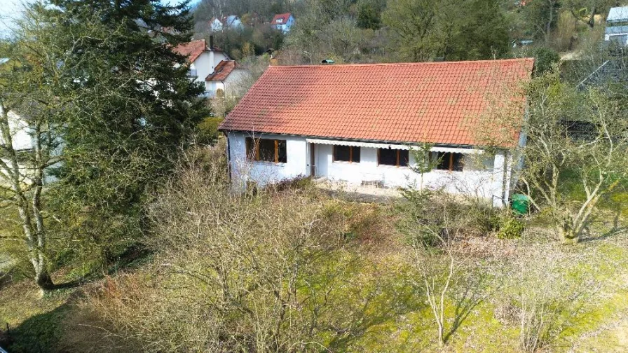 Frontansicht - Haus kaufen in Hersbruck - Wohnen auf einer Ebene! Einfamilienhaus am Ortsrand im Bungalowstil