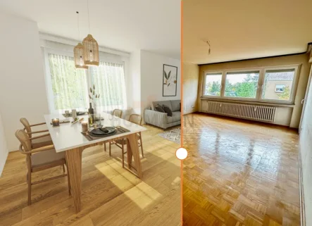 Splitbild Wohnzimmer - Wohnung kaufen in Schweinfurt - Großraumwohnung am Hochfeld,ideal für Familie,2 Balkone,Parkett, Kindergarten und Schule in der Nähe