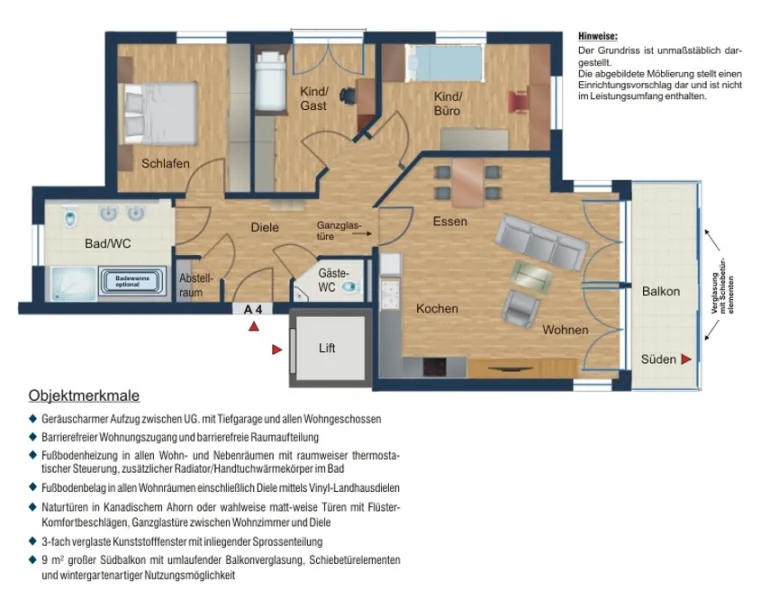 Grundriss Wohnung A 4 (unverbindl. Abb)