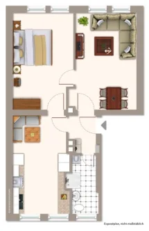 Grundrissillustration - Wohnung mieten in Fürth - Renovierte 2-Zimmerwohnung mit großer Wohnküche - Tageslichtbad / Echtglasdusche