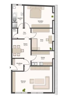 Grundriss - Wohnung mieten in Herzogenaurach - Helle Drei-Zimmerwohnung in zentraler Lage mit guter Aufteilung - Tageslichtbad