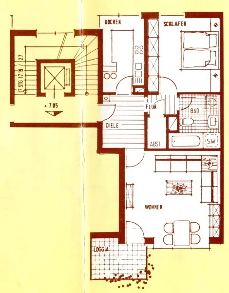 Grundriss - Wohnung mieten in Nürnberg - Gut aufgeteilte 2-Zimmerwohnung - Bad mit Dusche und Wanne - Balkon- TG-Stellplatz