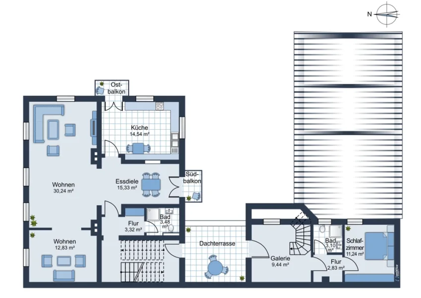 Wohnung im Vorderhaus - OG - mit Dachterrasse und Galerie der ELW