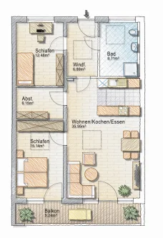 7 u 11  (2) - Wohnung kaufen in Deggendorf - Optimale Raumaufteilung - 3-Zim.-Neubauwohnung KfW 40 Plus Standard