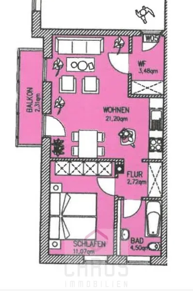 W2078 Schnitt - Wohnung kaufen in Osterhofen - Top Eigentumswohnung in Osterhofen - Osserstraße