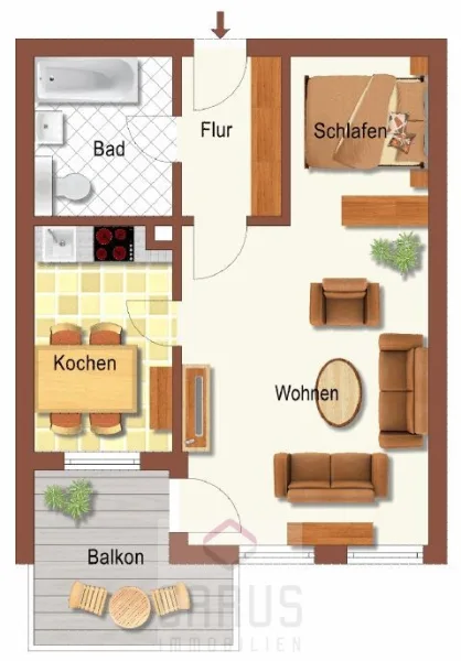 W2082 Schnitt - Wohnung kaufen in Zwiesel - 1,5 Zim.-Appartment in der Glasstadt Zwiesel