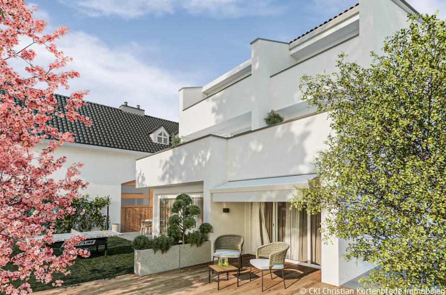 Visualisierung EFH Gartenansicht - Haus kaufen in München - Sehr ruhige Lage in Mü.-Obermenzing! Großzügiges Architekten-EFH mit viel Platz für die Familie