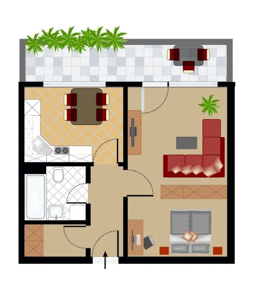 Wohnungsgrundriss - Wohnung kaufen in Oberasbach b Nürnberg - Vermietete 1-Zi.-ETW mit großem Westbalkon und separater Küche in ruhiger Lage - Stadtgrenze Oberasbach/Zirndorf