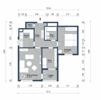 Grundriss - Wohnung kaufen in München - MÜNCHNER IG: Super geschnittene & helle 3-Zimmer-Wohnung mit Loggia!