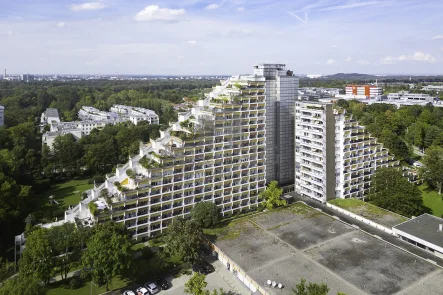 Hausansicht - Wohnung kaufen in München - MÜNCHNER IG: Moderne 3-Zimmer-Wohnung im Pharao-Haus mit 2 Balkonen, EBK und Pkw-Stellplatz