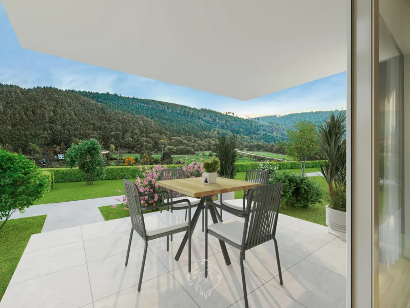 Terrasse - Wohnung kaufen in Wertheim / Grünenwört - Wohnen mit Stil: Hochwertige Neubauwohnung mit Terrasse und Blick ins Grüne; KFW-40 Förderung