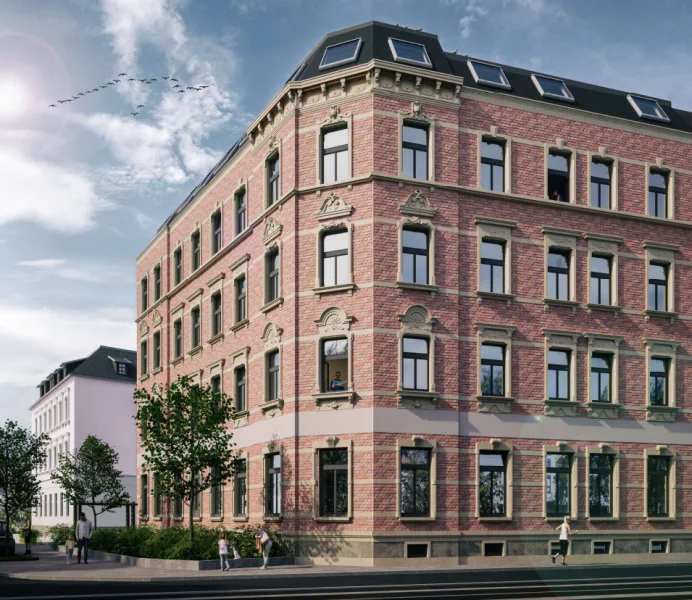 Visualisierung - Wohnung kaufen in Zwickau - Komplettsanierung eines denkmalgeschützten Mehrfamilienhauses in Zwickau - Kauf einer modern und großzügig gestalteten Eigentumswohnung mit Loggia/Balkon
