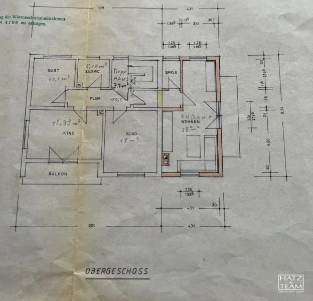 Ursprünglicher Grundriss OG