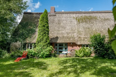 Garten Rückseite - Haus kaufen in Großenwörden - Reetdachtraum mit Scheune und Gästehaus, umgeben von Apfelplantagen und dem Ostedeich!