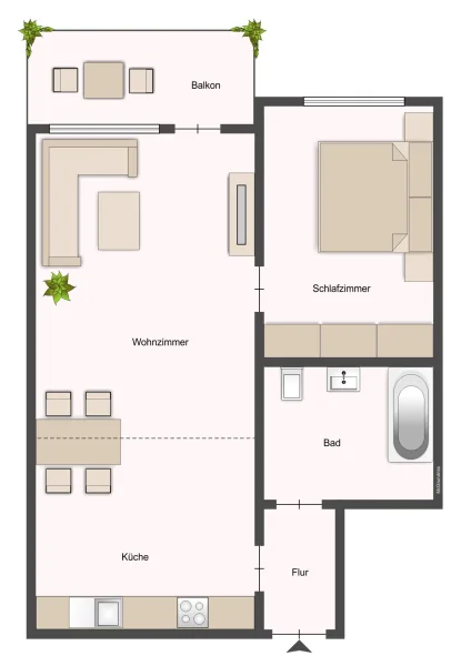 Grundriss mit Mustermöbelierung