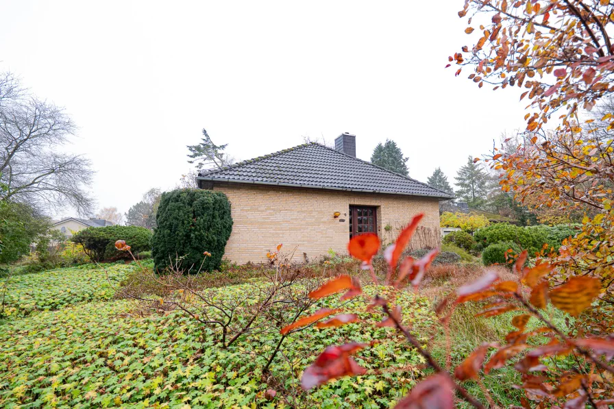 Vorderansicht - Haus kaufen in Hechthausen / Am Löhberg - Bungalow in idyllischer Lage am Löhberg – Naturnahes Wohnen mit viel Potenzial!