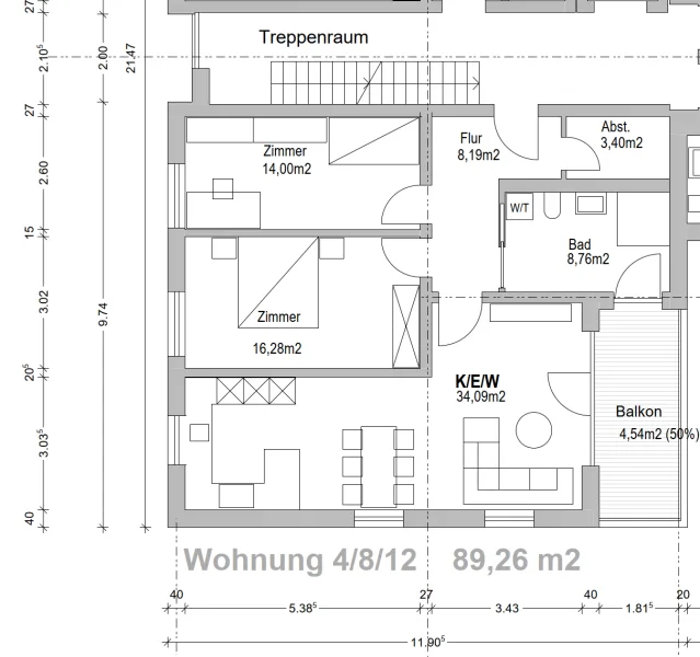 Grundriss Wohnung 4, 8, 12