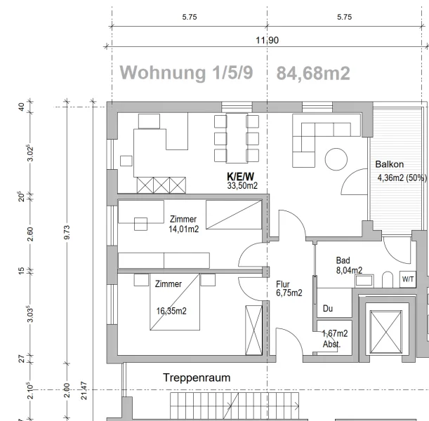 Grundriss Wohnung 1, 5, 9